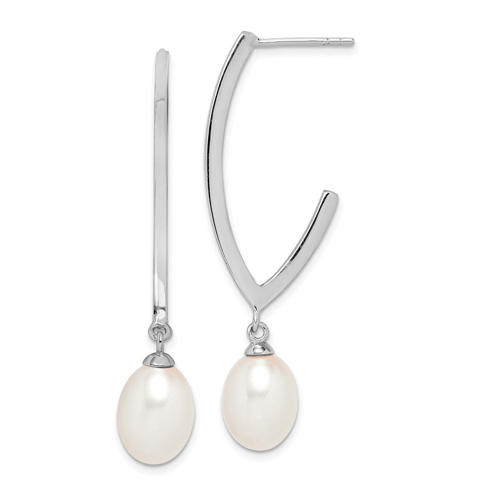 Rhodium-plated Sterling Silver 8-9mm White Rice FWC Pearl Earrings