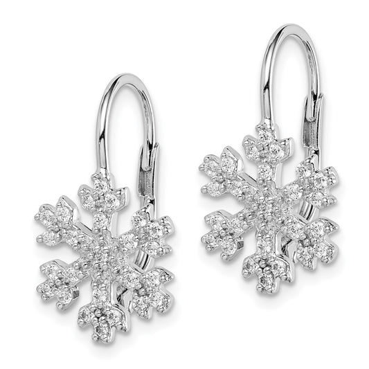 Rhodium-plated Sterling Silver CZ Snowflake Leverback Earrings