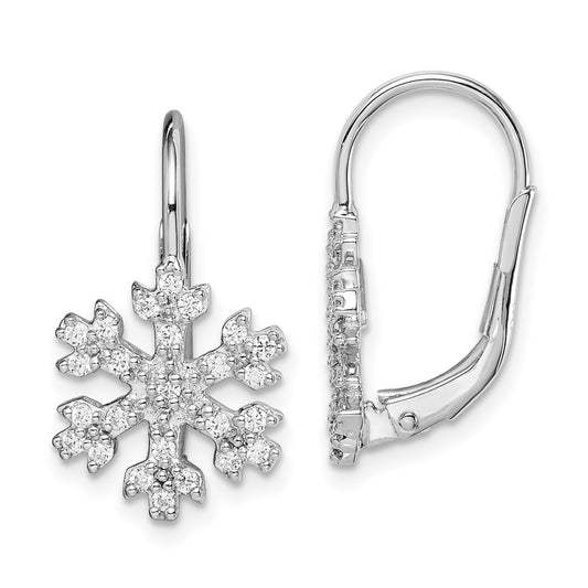 Rhodium-plated Sterling Silver CZ Snowflake Leverback Earrings