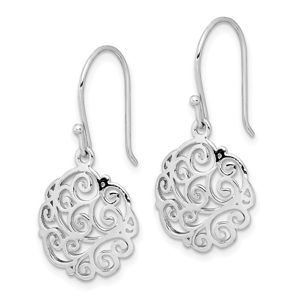 Rhodium-plated Sterling Silver Filigree Circle Dangle Earrings