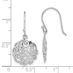 Rhodium-plated Sterling Silver Filigree Circle Dangle Earrings