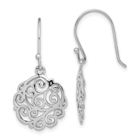 Rhodium-plated Sterling Silver Filigree Circle Dangle Earrings