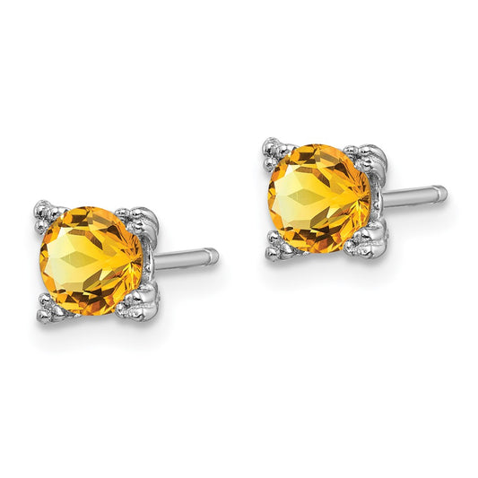 Rhodium-plated Sterling Silver Round 5mm Citrine Post Earrings