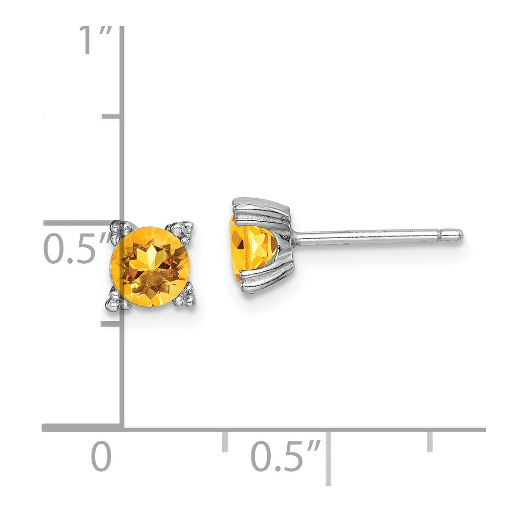 Rhodium-plated Sterling Silver Round 5mm Citrine Post Earrings
