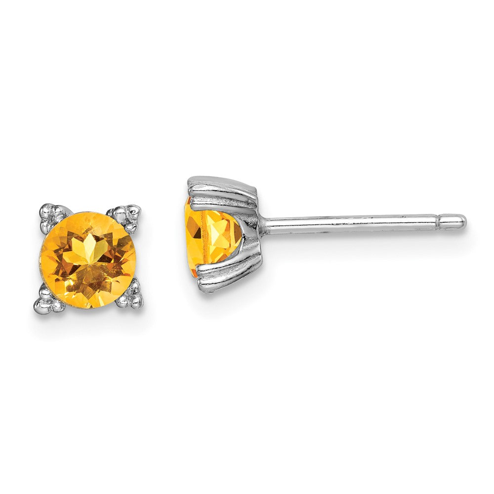 Rhodium-plated Sterling Silver Round 5mm Citrine Post Earrings