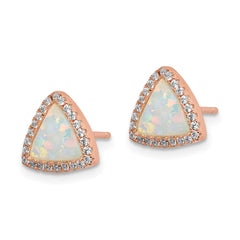 Rose Gold-plated Sterling Silver Created Opal and CZ Halo Post Earrings