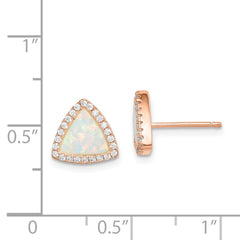 Rose Gold-plated Sterling Silver Created Opal and CZ Halo Post Earrings