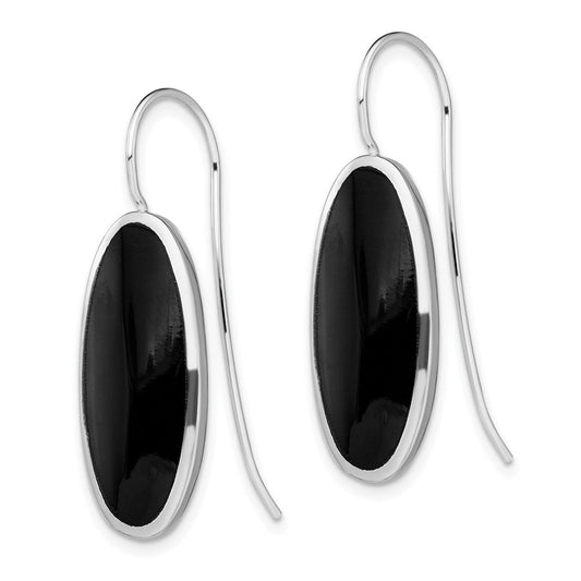 Rhodium-plated Sterling Silver Polished Onyx Oval Dangle Earrings
