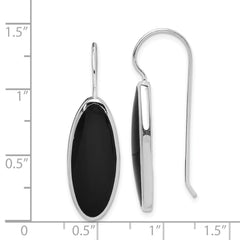 Rhodium-plated Sterling Silver Polished Onyx Oval Dangle Earrings