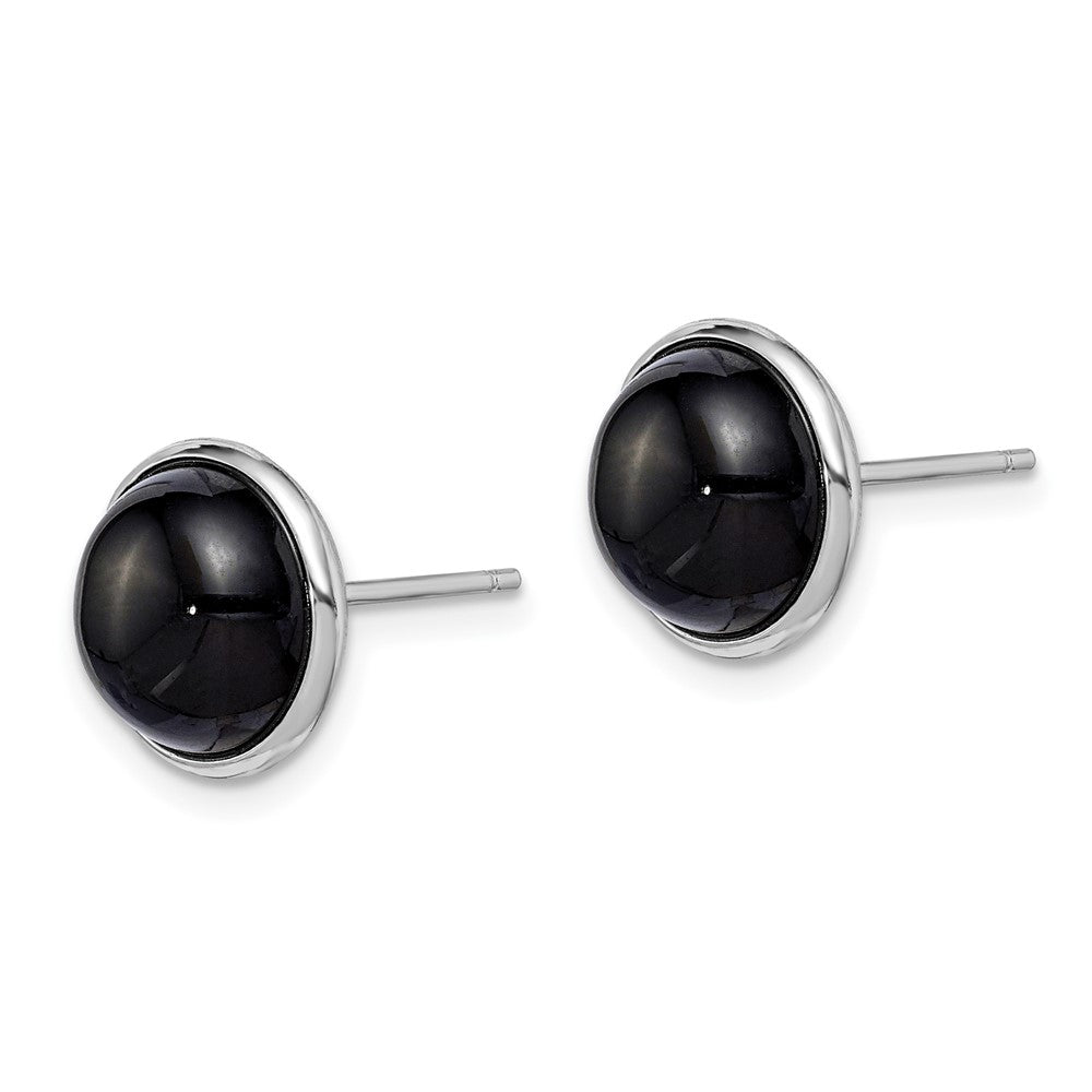 Rhodium-plated Sterling Silver 10mm Onyx Cabochon Post Earrings