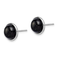 Rhodium-plated Sterling Silver 10mm Onyx Cabochon Post Earrings