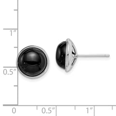 Rhodium-plated Sterling Silver 10mm Onyx Cabochon Post Earrings