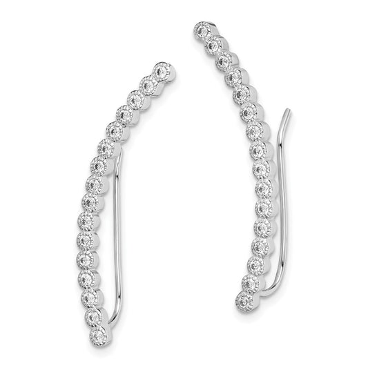 Rhodium-plated Sterling Silver 16-stone CZ Ear Climber Earrings