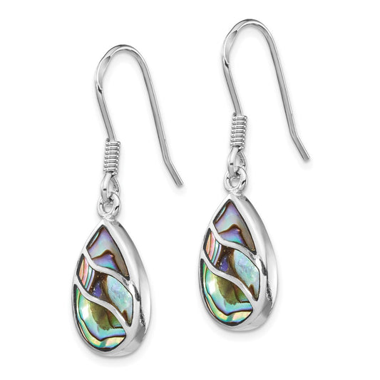 Rhodium-plated Sterling Silver Abalone Teardrop Dangle Earrings