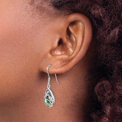 Rhodium-plated Sterling Silver Abalone Teardrop Dangle Earrings