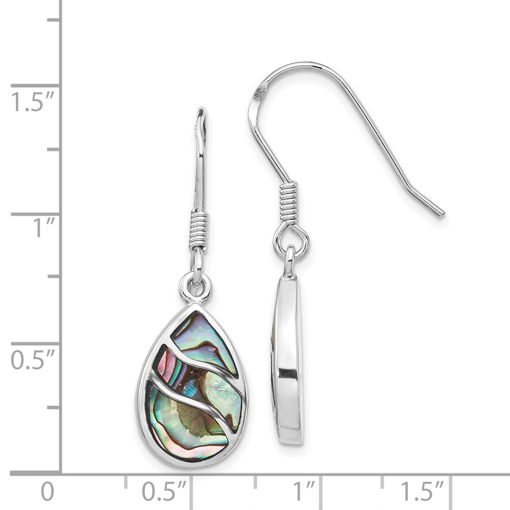 Rhodium-plated Sterling Silver Abalone Teardrop Dangle Earrings