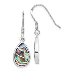 Rhodium-plated Sterling Silver Abalone Teardrop Dangle Earrings