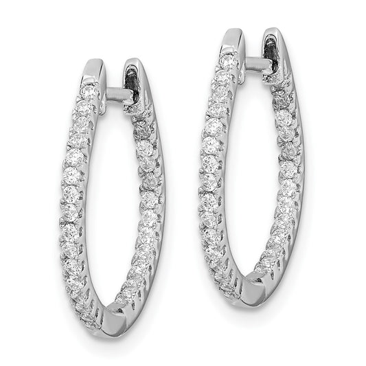 Rhodium-plated Sterling Silver CZ In Out Hinged Hoop Earrings