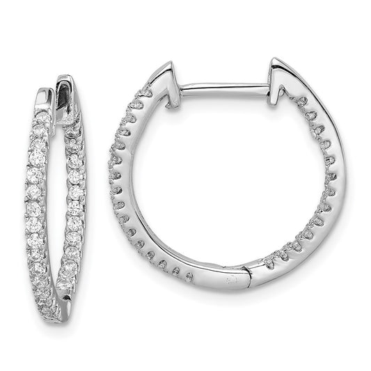 Rhodium-plated Sterling Silver CZ In Out Hinged Hoop Earrings