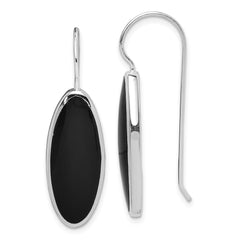 Rhodium-plated Sterling Silver Polished Onyx Oval Dangle Earrings