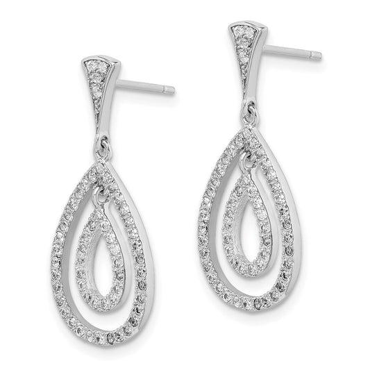 Rhodium-plated Sterling Silver CZ Teardrop Dangle Post Earrings