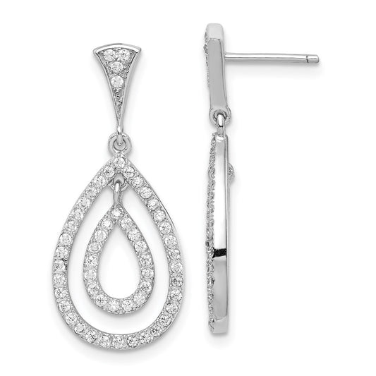 Rhodium-plated Sterling Silver CZ Teardrop Dangle Post Earrings