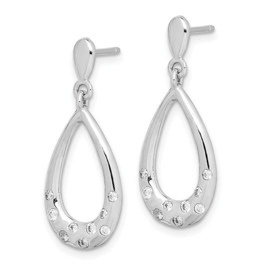 Rhodium-plated Sterling Silver CZ Teardrop Dangle Post Earrings