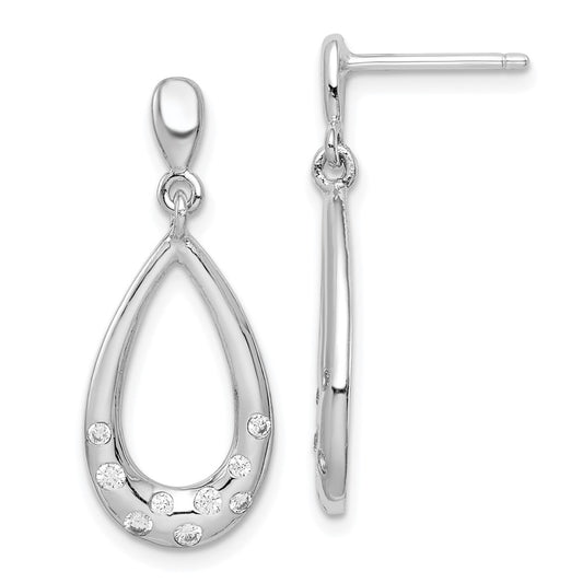 Rhodium-plated Sterling Silver CZ Teardrop Dangle Post Earrings