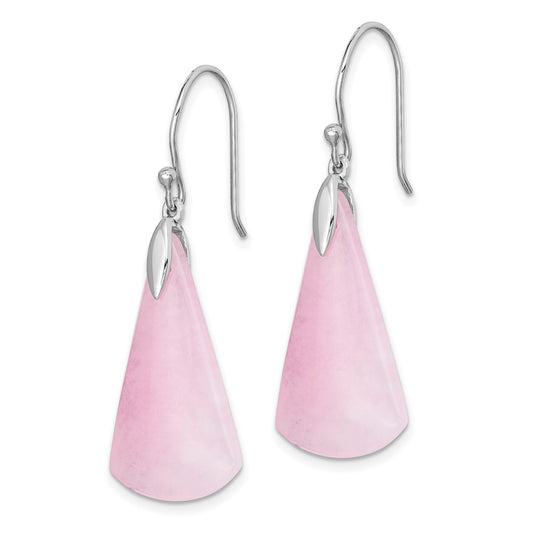 Rhodium-plated Sterling Silver Dyed Pink Quartz Dangle Earrings