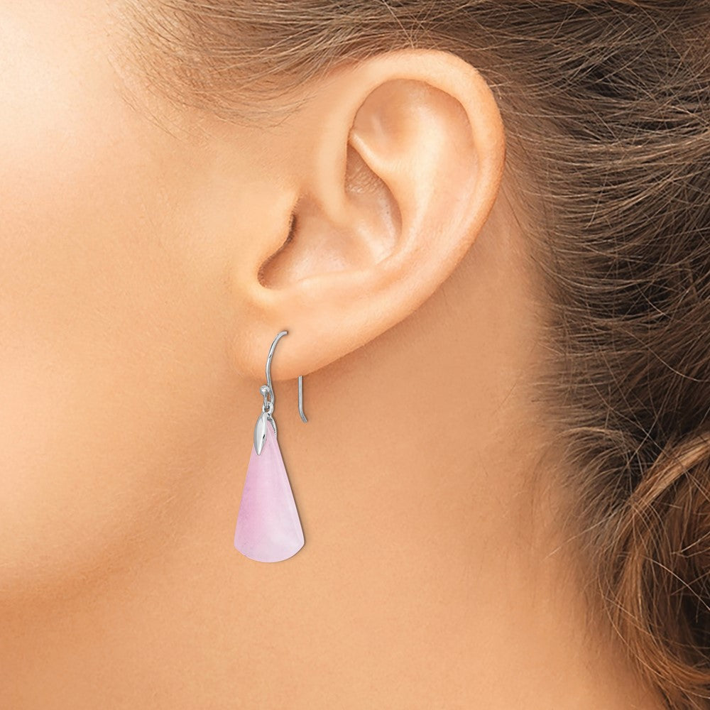 Rhodium-plated Sterling Silver Dyed Pink Quartz Dangle Earrings