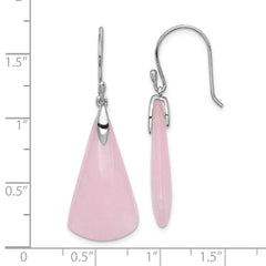 Rhodium-plated Sterling Silver Dyed Pink Quartz Dangle Earrings