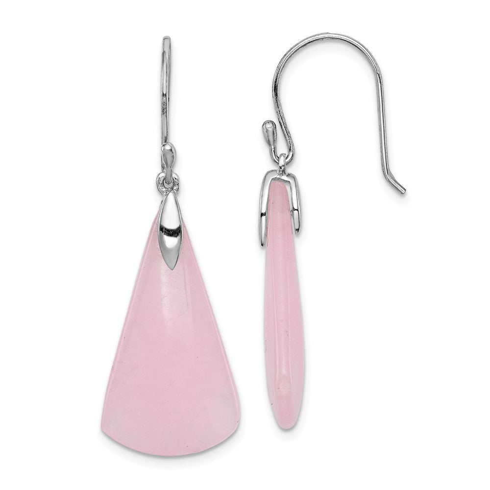 Rhodium-plated Sterling Silver Dyed Pink Quartz Dangle Earrings