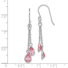 Rhodium-plated Sterling Silver Pink CZ Teardrop Dangle Earrings