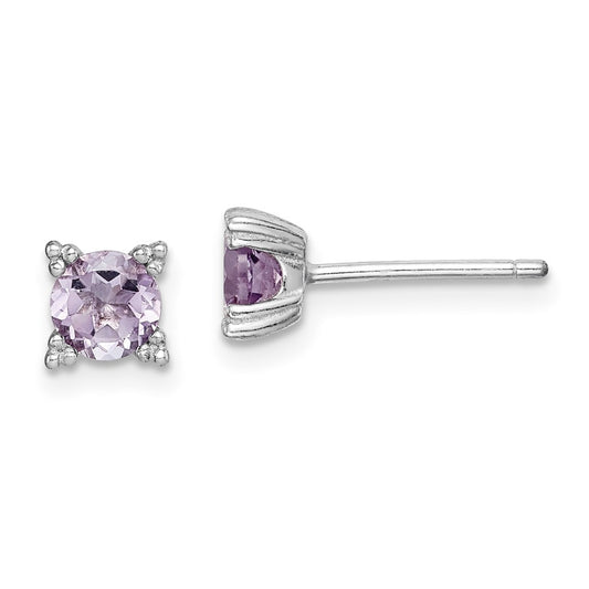 Rhodium-plated Sterling Silver Round 5mm Amethyst Post Earrings