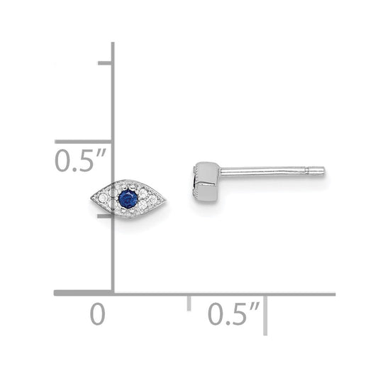 Rhodium-plated Sterling Silver Clear and Blue CZ Eye Post Earrings