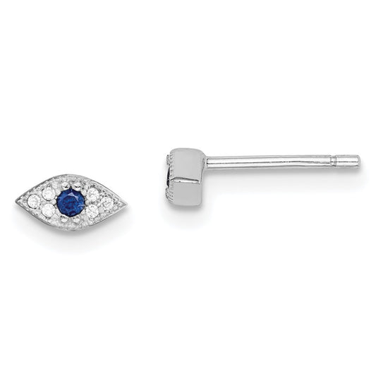 Rhodium-plated Sterling Silver Clear and Blue CZ Eye Post Earrings