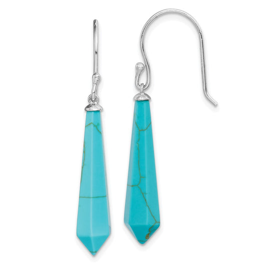 Rhodium-plated Sterling Silver Created Turquoise Dangle Earrings