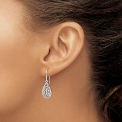 Rhodium-plated Sterling Silver Filigree Teardrop Dangle Earrings