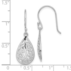 Rhodium-plated Sterling Silver Filigree Teardrop Dangle Earrings