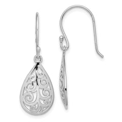 Rhodium-plated Sterling Silver Filigree Teardrop Dangle Earrings