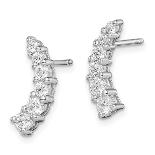 Rhodium-plated Sterling Silver Graduated CZ Curved Post Earrings