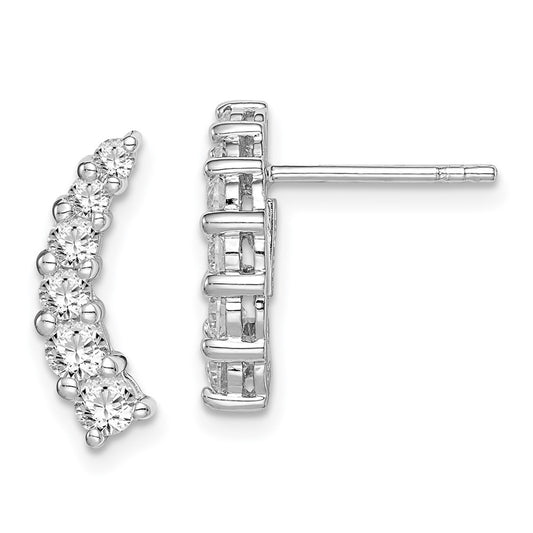 Rhodium-plated Sterling Silver Graduated CZ Curved Post Earrings