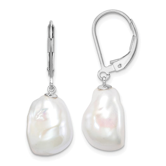 Rhodium-plated Sterling Silver 11-12mm Keshi Pearl Leverback Earrings