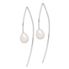 Rhodium-plated Sterling Silver 8-9mm Teardrop FWC Pearl Threader Earrings