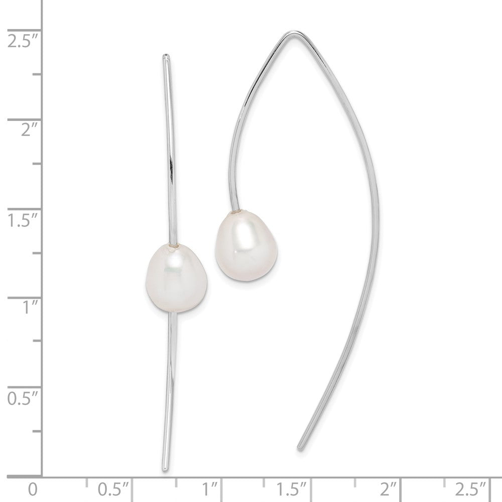 Rhodium-plated Sterling Silver 8-9mm Teardrop FWC Pearl Threader Earrings