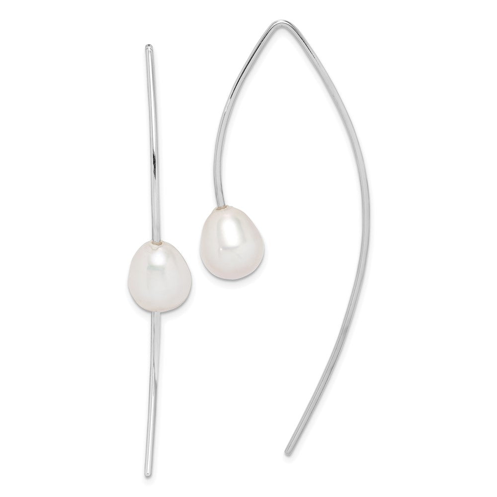 Rhodium-plated Sterling Silver 8-9mm Teardrop FWC Pearl Threader Earrings