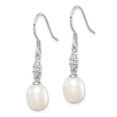 Rhodium-plated Sterling Silver 7-8mm White Teardrop FWC Pearl CZ Earrings