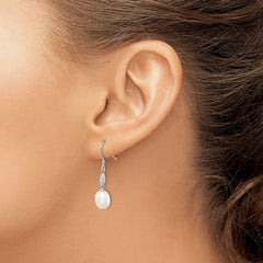 Rhodium-plated Sterling Silver 7-8mm White Teardrop FWC Pearl CZ Earrings