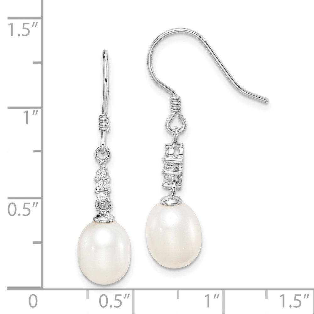 Rhodium-plated Sterling Silver 7-8mm White Teardrop FWC Pearl CZ Earrings