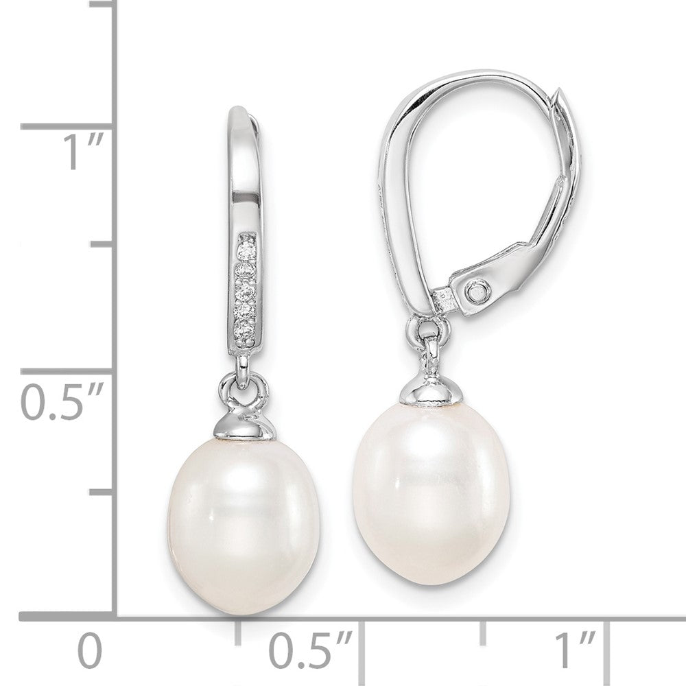 Rhodium-plated Sterling Silver 7-8mm White Teardrop FWC Pearl CZ Earrings